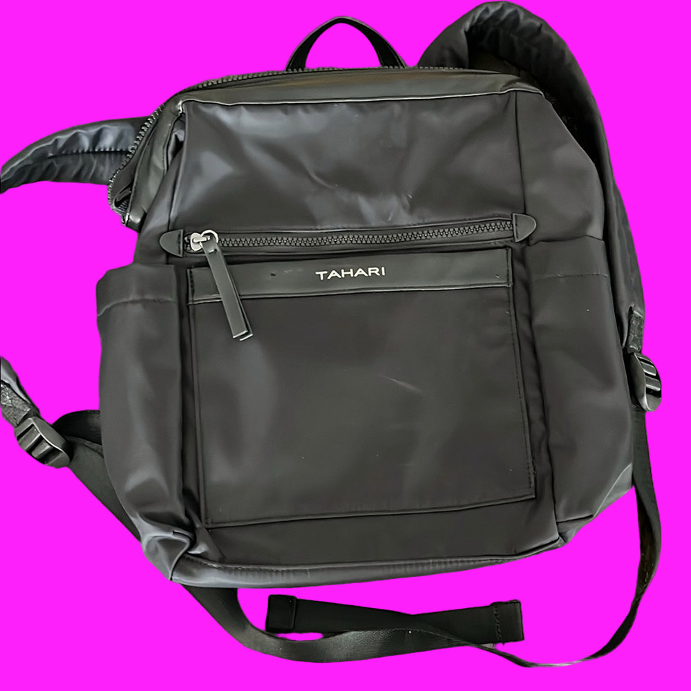 Tahari Nylon with Leather Trim Black Backpack